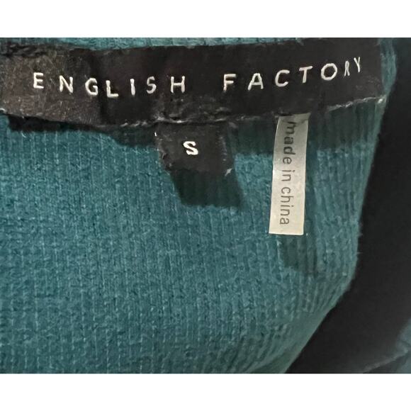 English Factory Top Puff Sleeve Henley Blouse Teal Blue Stretch Knit Size Small - Picture 9 of 10